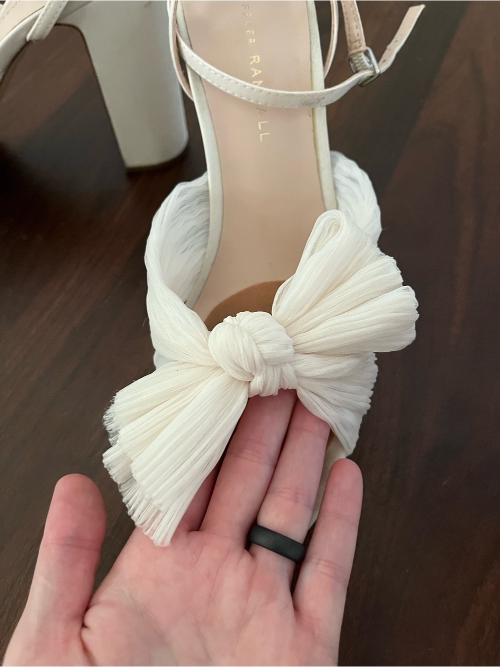 Loeffler Randall Natalia Pleated Bow Platform Sandals White Size 8.5 Wedding - Picture 5 of 12